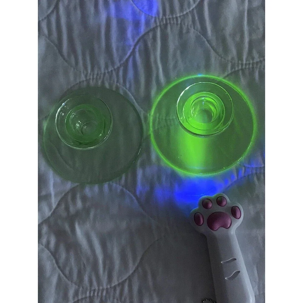 Green Depression Uranium Vaseline Glass Glow Glass 2 Candleholders